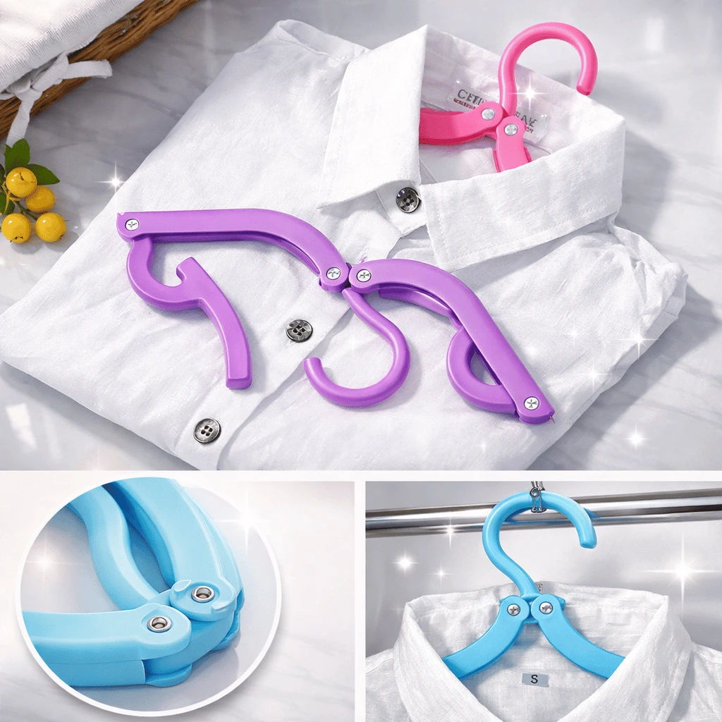 Pack of 10 Portable Folding Clothes Hangers with Slots (Random Colour)