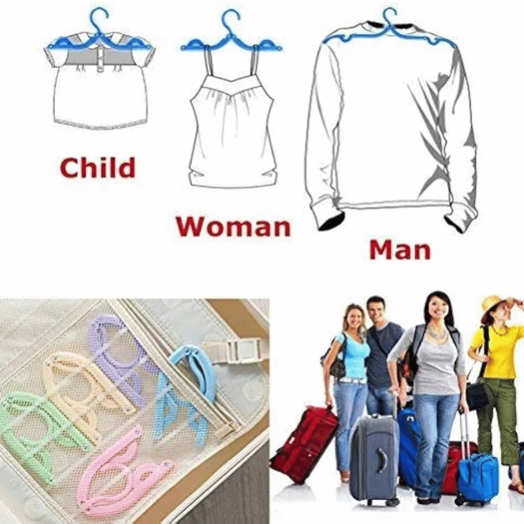 Pack of 10 Portable Folding Clothes Hangers with Slots (Random Colour)