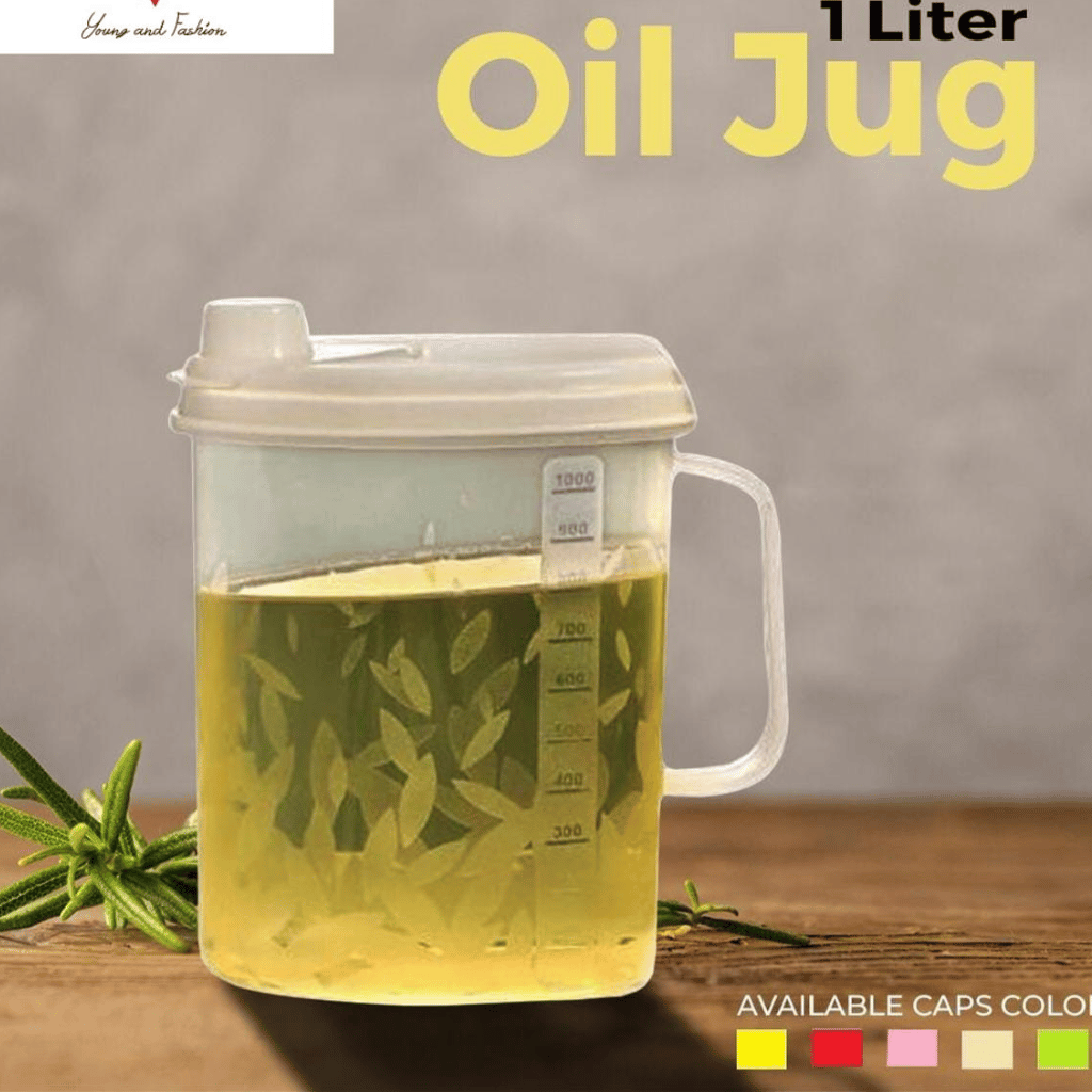 Pack OF 2 Oil Jug 1 LTR Plastic Oil Jugs High Quality Clear Plastic Beautiful Design (Multicolor)