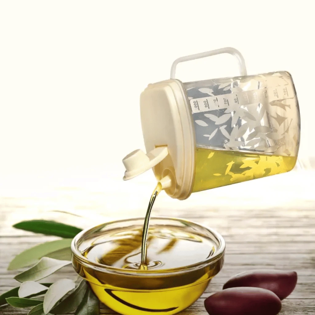 Pack OF 2 Oil Jug 1 LTR Plastic Oil Jugs High Quality Clear Plastic Beautiful Design (Multicolor)