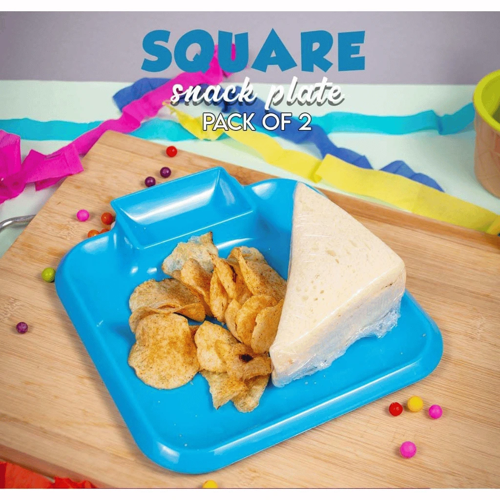 Pack Of 2 Square Snack Plate Snack Serving Tray (Multicolor)