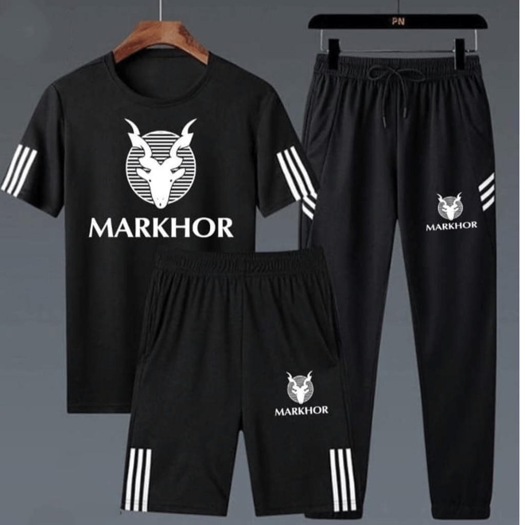 Pack of 3 Markhor Printed Black Summer Tracksuit