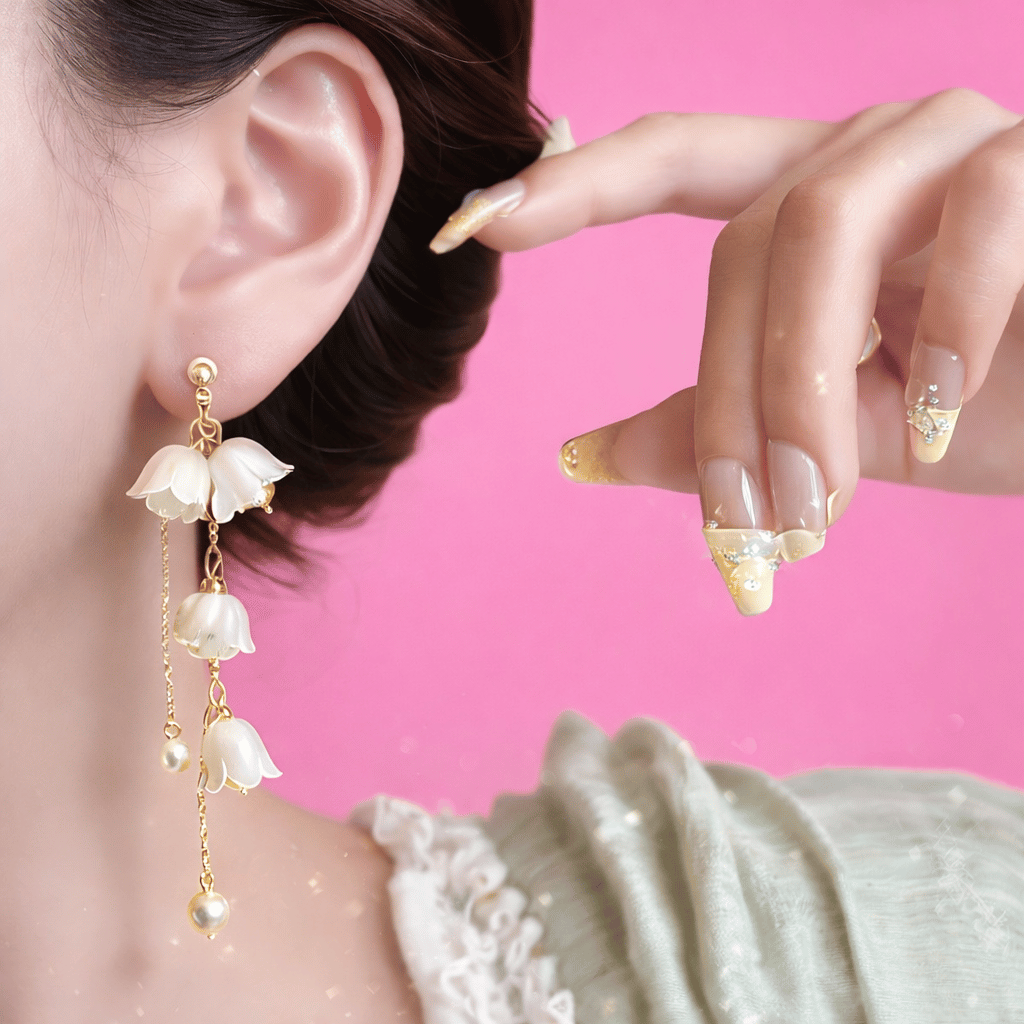 Pearl Korean Flower Earrings for Women