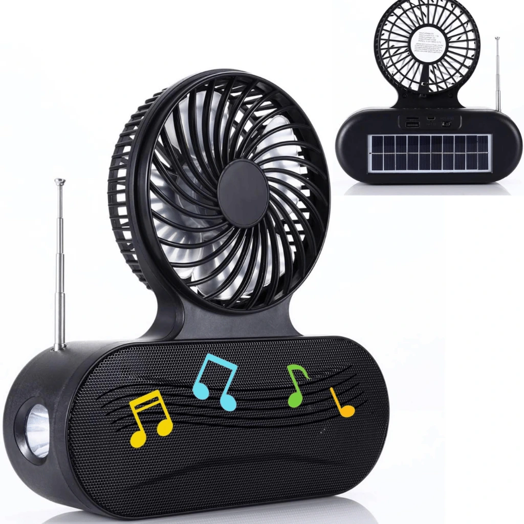 Solar Fan Bluetooth Speaker Wireless Outdoor Portable With Blowing Flashlight