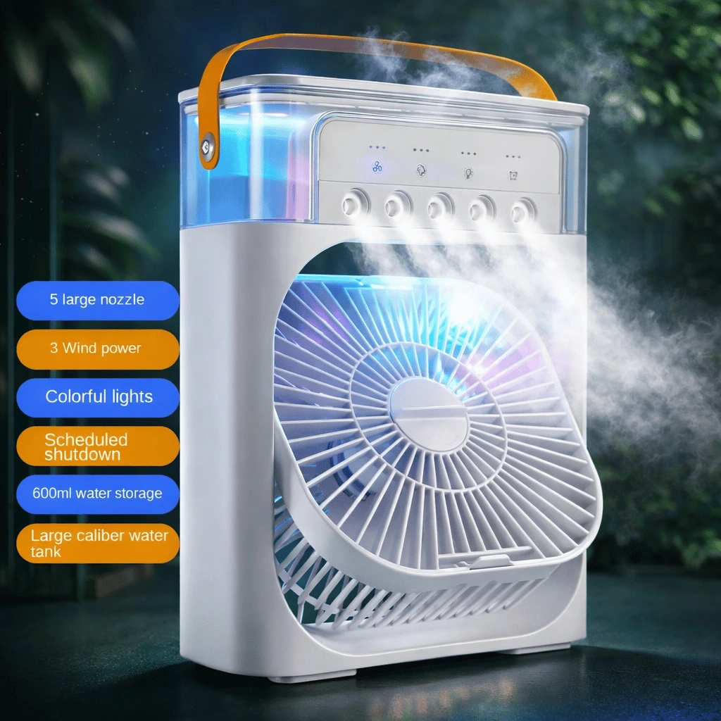 Portable Air Conditioner Fan USB Electric Fan with LED Night Light Water Mist (Random Color)