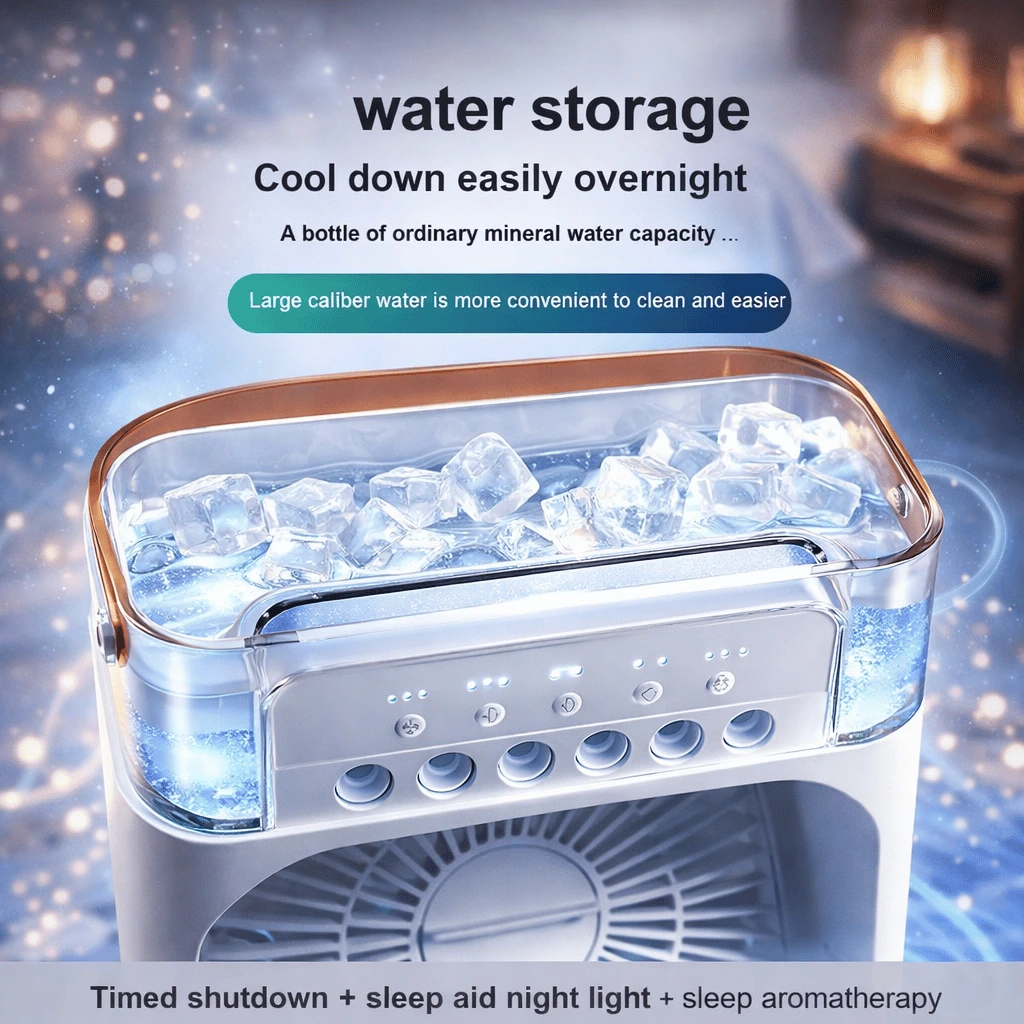 Portable Air Conditioner Fan USB Electric Fan with LED Night Light Water Mist (Random Color)