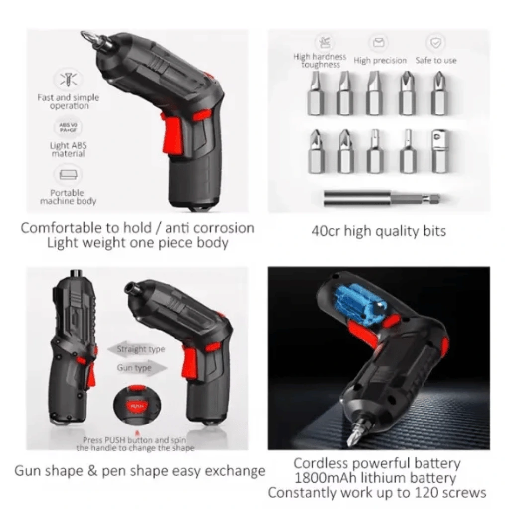 Portable Electric Screwdriver 47 in 1 Rotated 90 Degrees Rechargeable Screwdriver