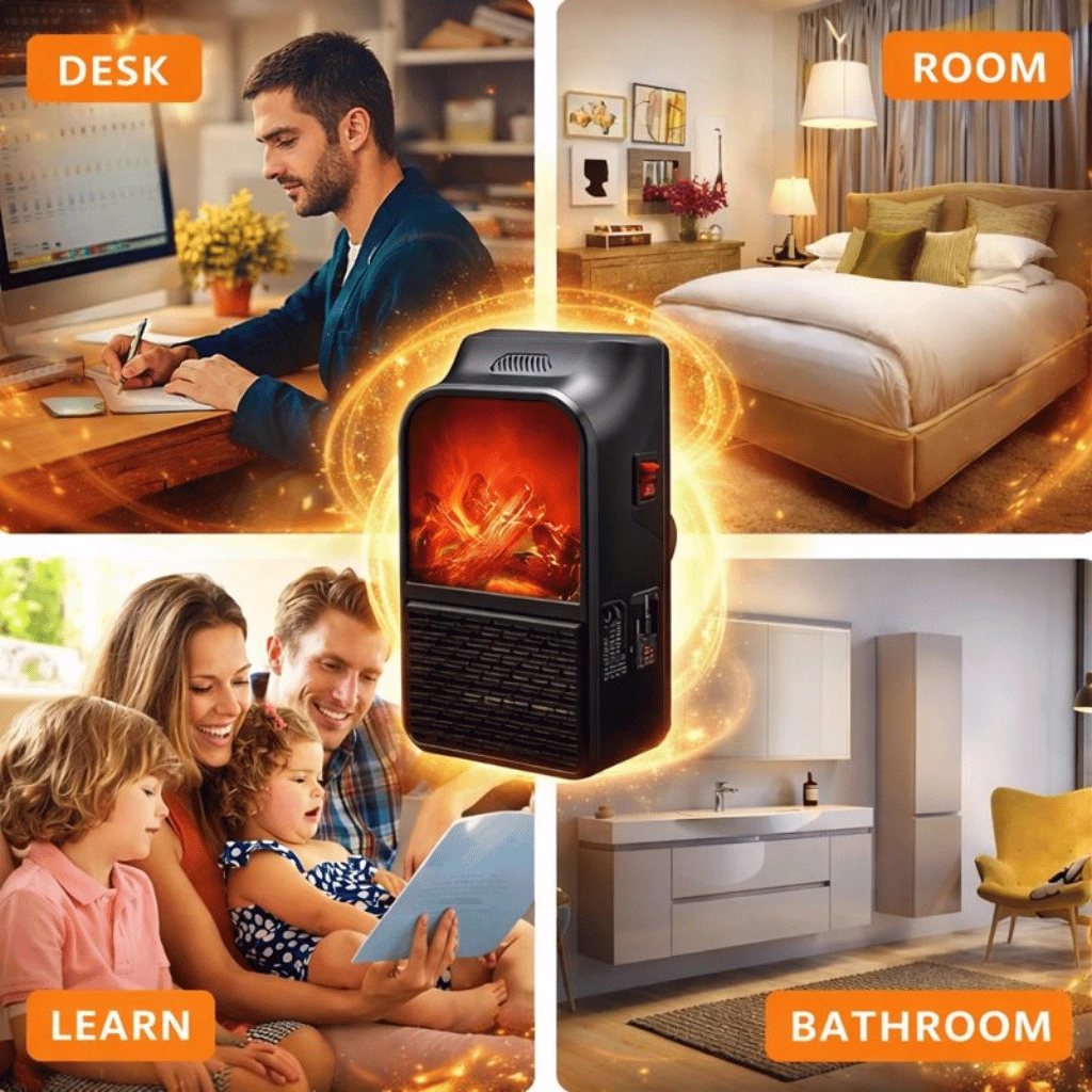 Portable Electric Plug-in Room Heater with Flame Effect & Remote Control ( 1000W )