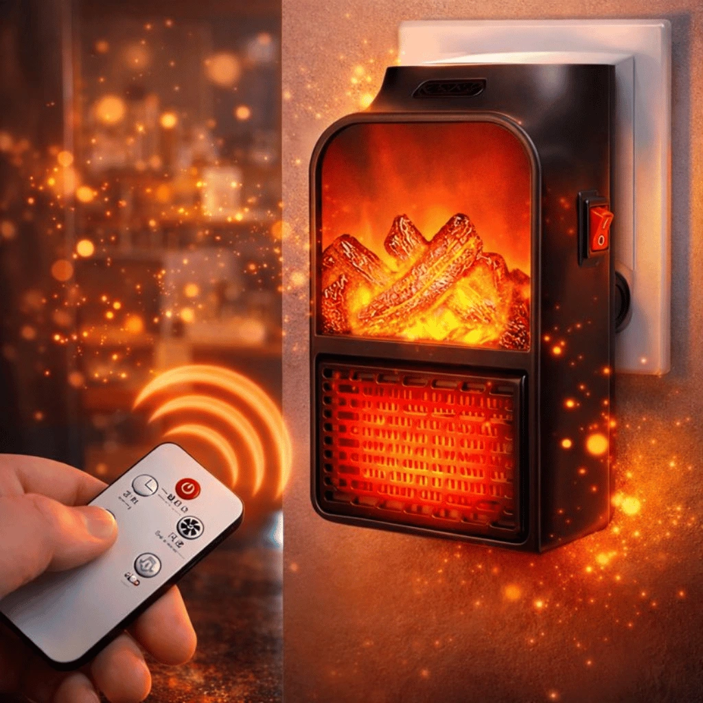 Portable Electric Plug-in Room Heater with Flame Effect & Remote Control ( 1000W )
