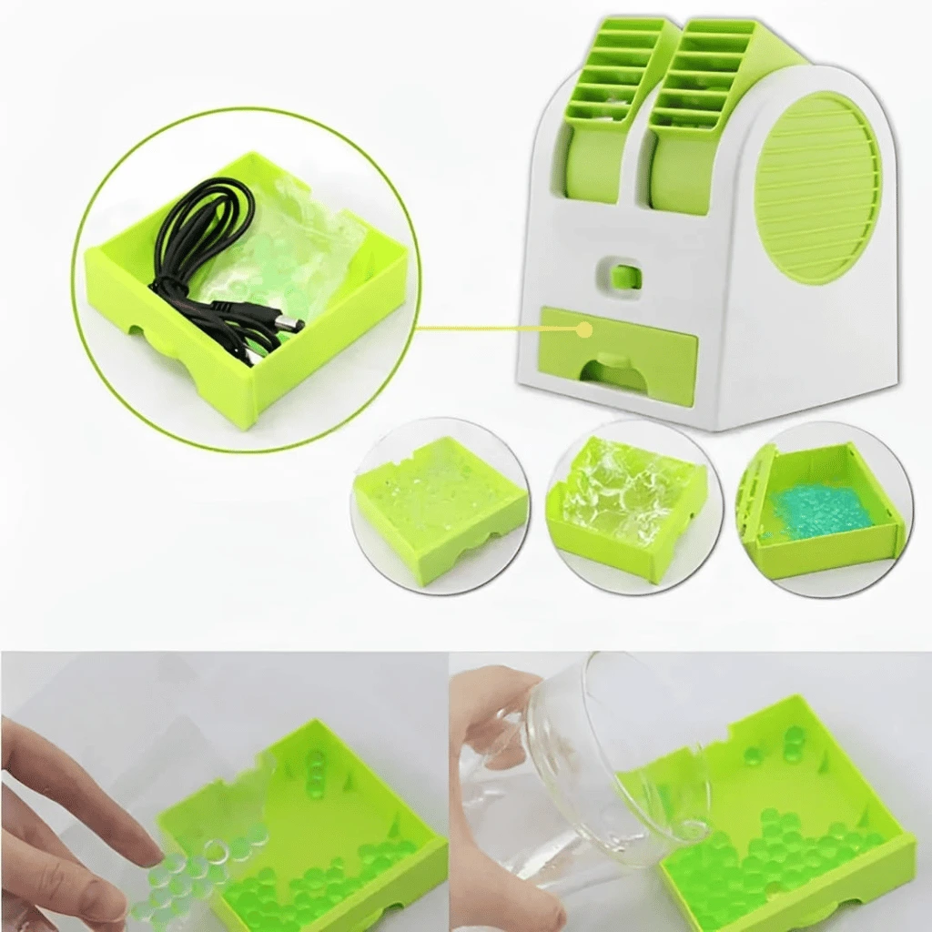 Portable Mini AC Air Cooler USB & Battery Operated Dual Blower With Ice Tray
