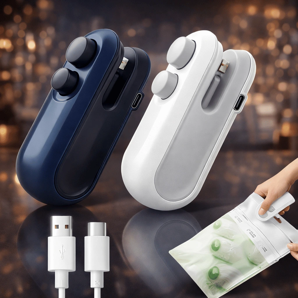 Portable Mini Sealing Machine, Handheld Packed Sealer 2 In 1 USB Rechargeable