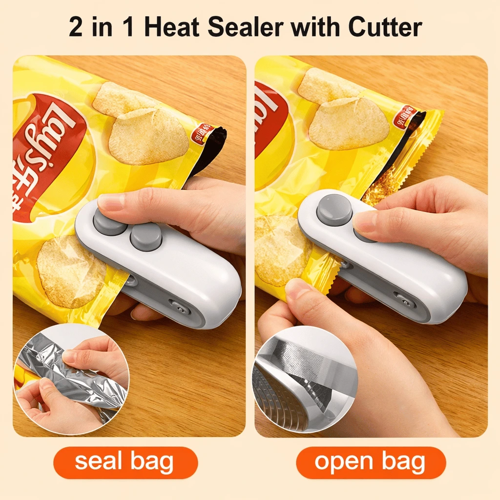 Portable Mini Sealing Machine, Handheld Packed Sealer 2 In 1 USB Rechargeable