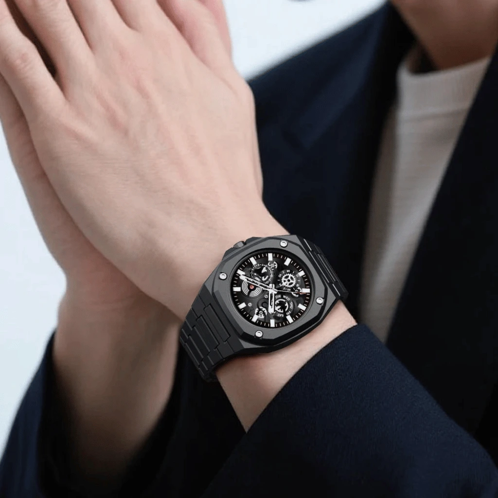 Premium Black Waterproof Men’s Watch – Luxury Multi-Dial Design (With Box)