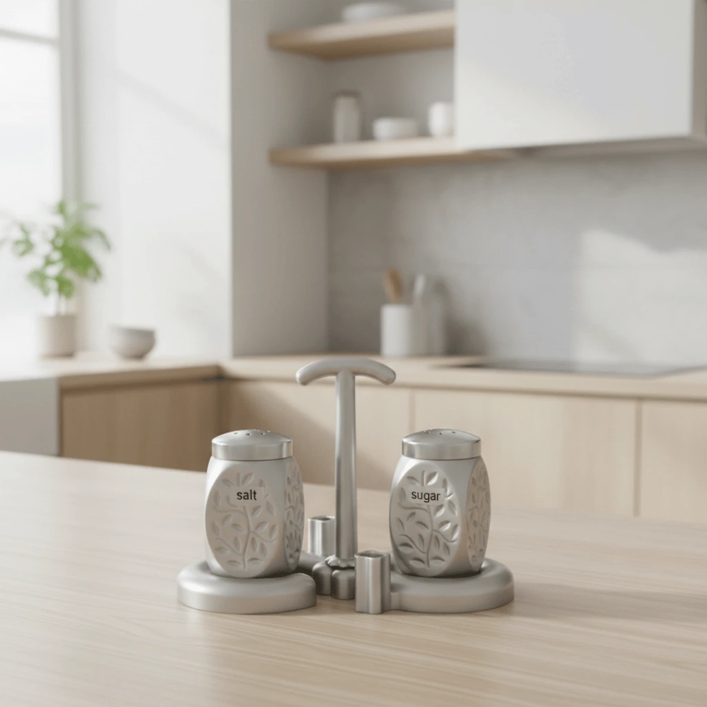 Premium Kitchen Salt and Sugar Pot Set Stylish Aluminium Storage Containers Random Color