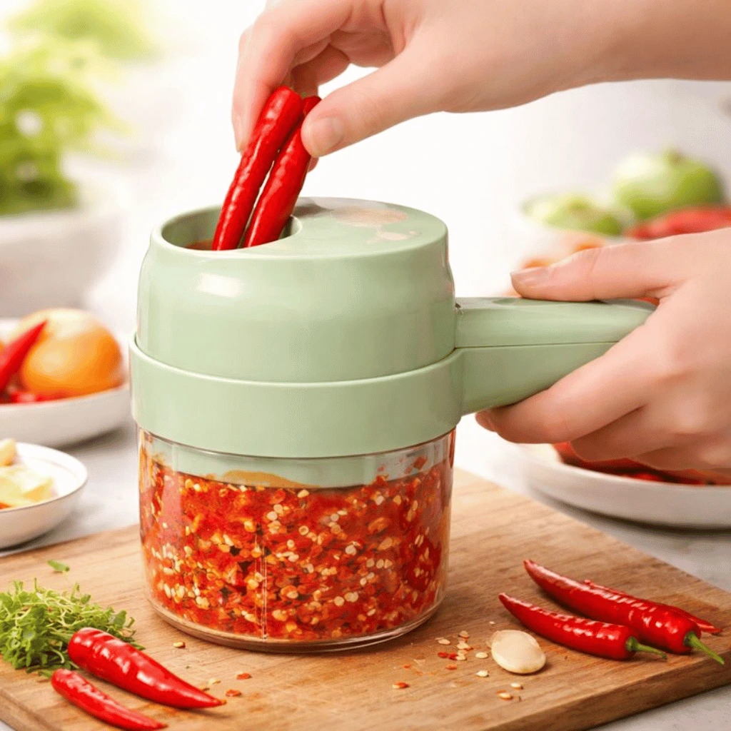 Rechargeable 4 In 1 Electric Vegetable Cutter With Multi Function Slicer Chopper