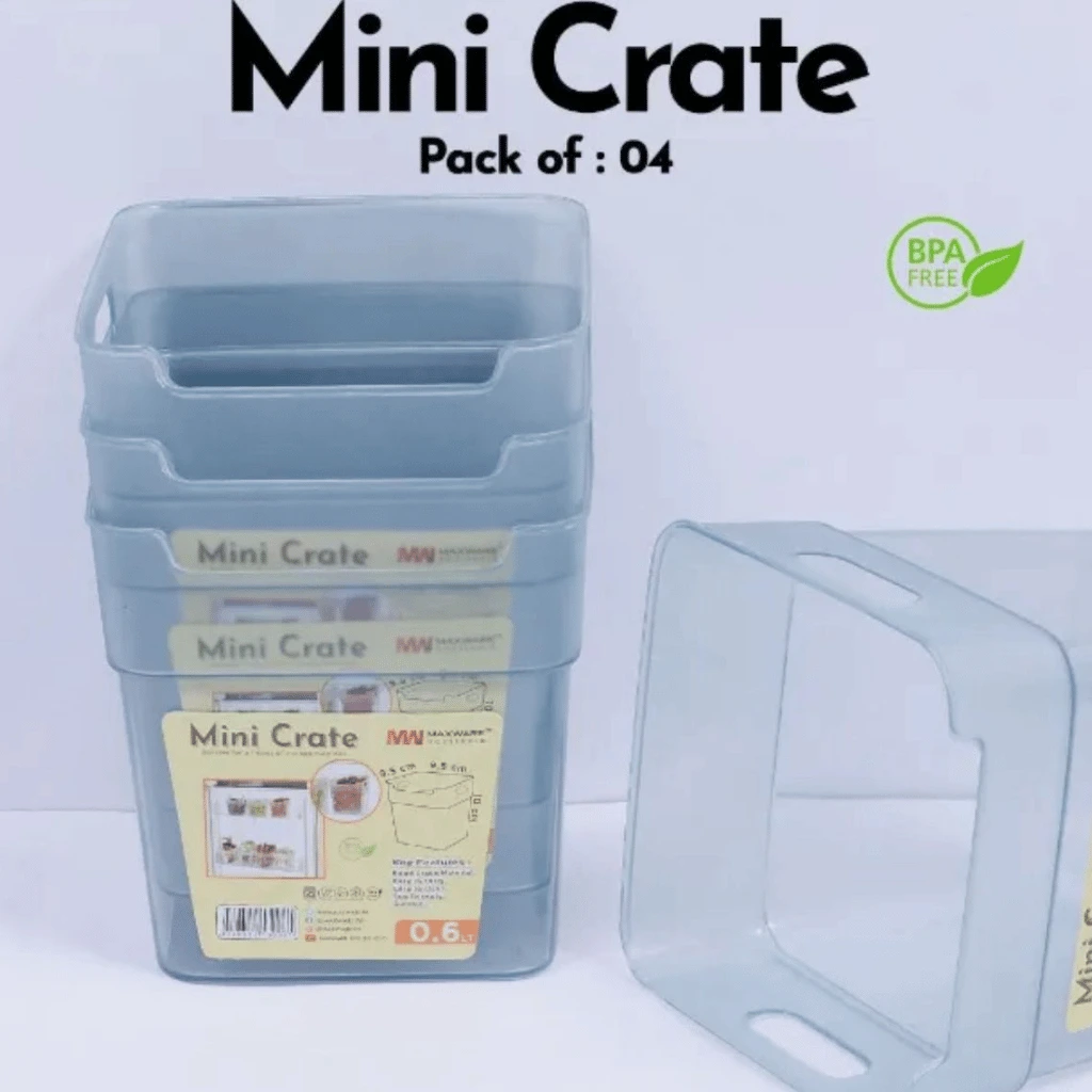 Refrigerator Food Storage Box Set – 4 Pcs Mini Crate Organizers (0.6L Each)