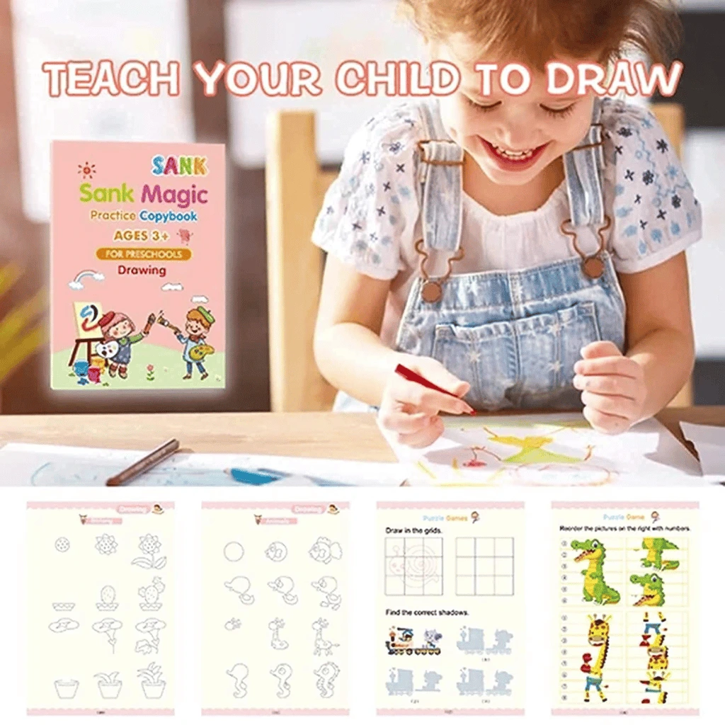 Sank Magic Practice Copybook Set – 4 Books + 10 Refills with Pen for Kids