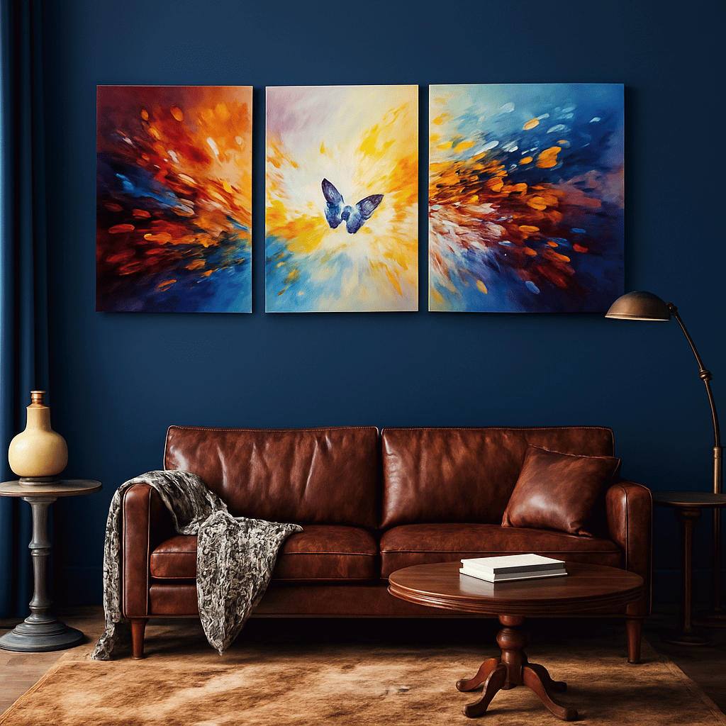 Set Of 3 Butterfly Art Wooden Frames For Wall Decoration / Sticky Photo Tile
