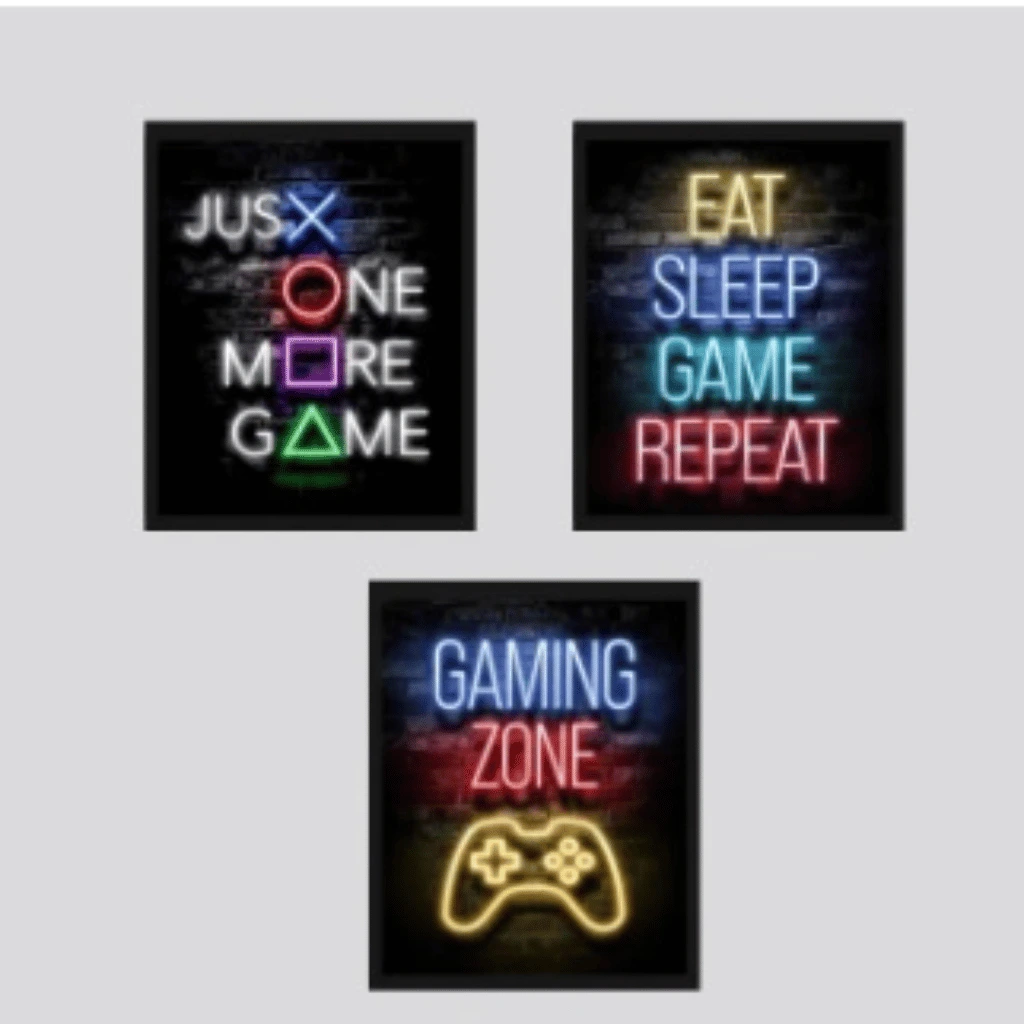 Set of 3 Gaming Wall Frame for Room Decor Sticky Phototiles For Room Wall Decoration