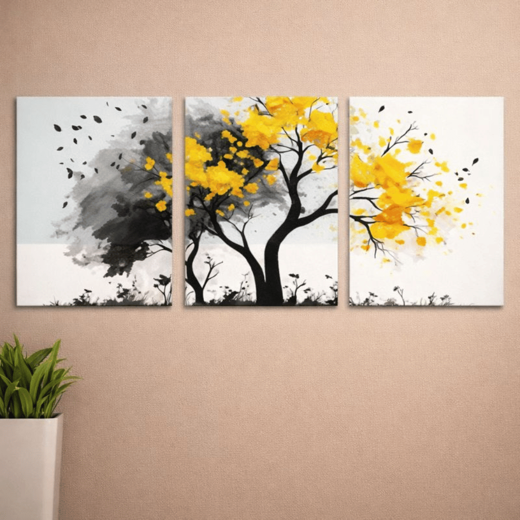 Set of 3 Flower Wall Art Wooden Canvas Frames Elegant Floral Home Wall Décor (8×11 Inches)
