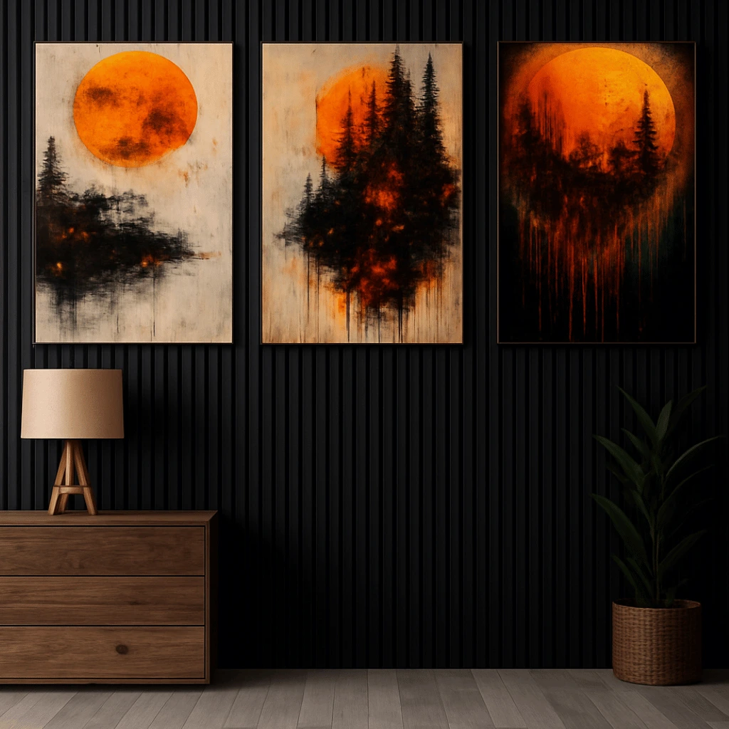 Set Of 3 Wall Paintings | Wall Decor | Sticky Photo Tiles | Wooden Sticky Frames