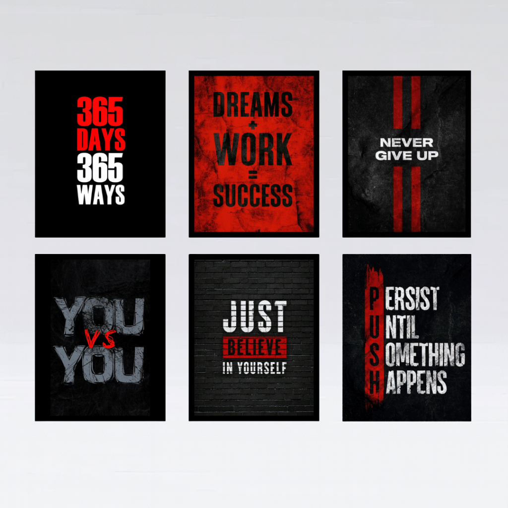 Set of 6 Motivational Wall Art Frames – 8x11" MDF with Sticky Backing