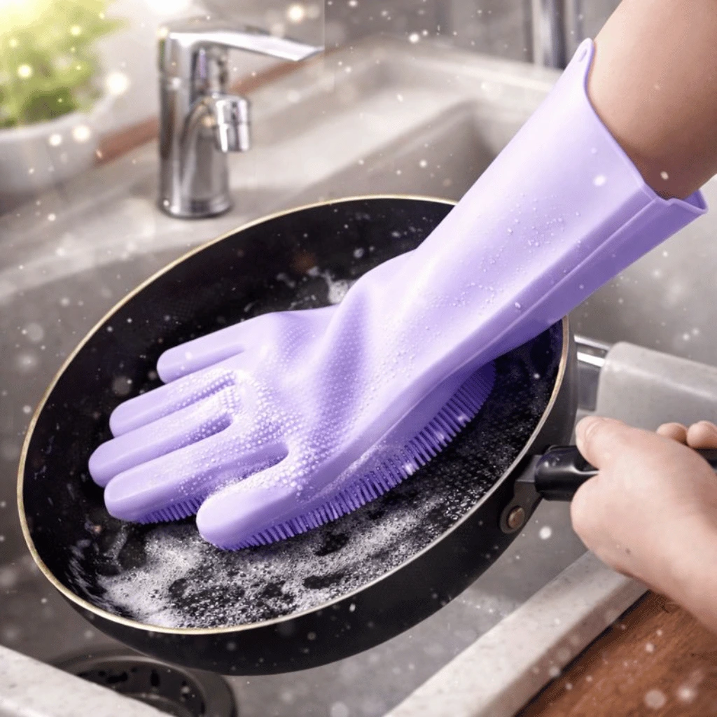 Silicone Dishwashing Gloves Durable Quality Comfortable Grip Reliable Performance Easy Cleaning (Random Color)