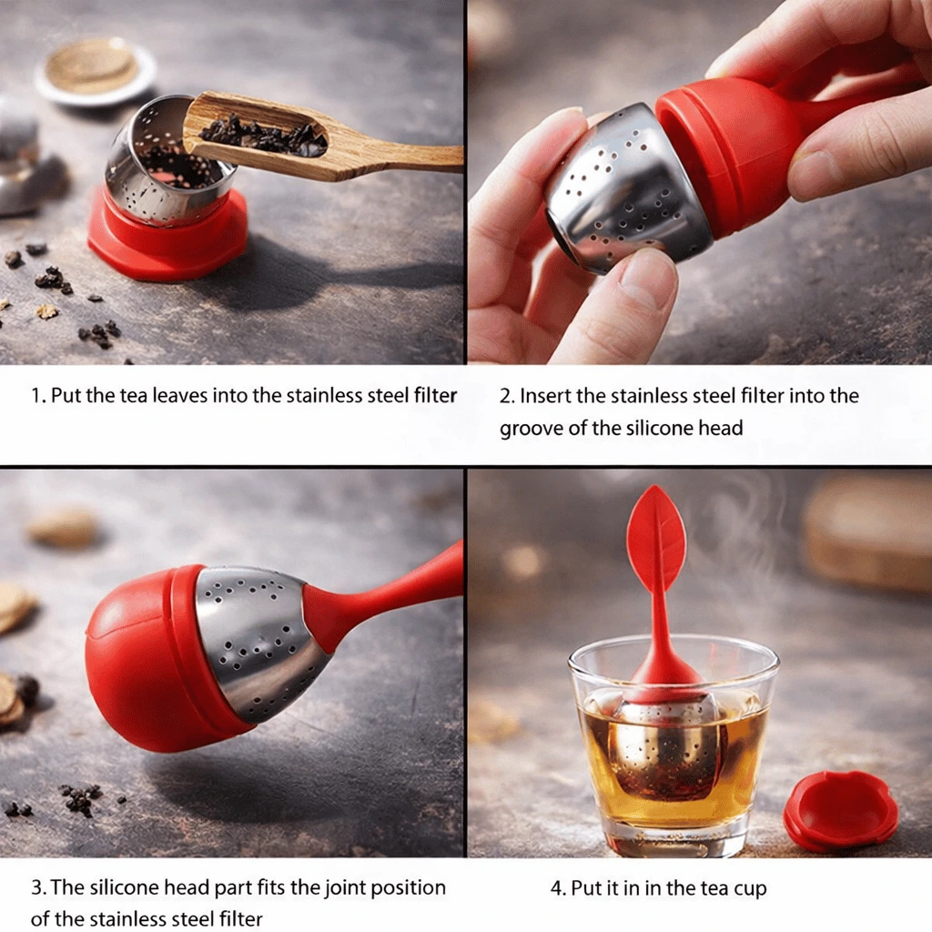 Silicone Tea Infuser - Stainless Steel Strainer Drip Tray Included (Random Color)