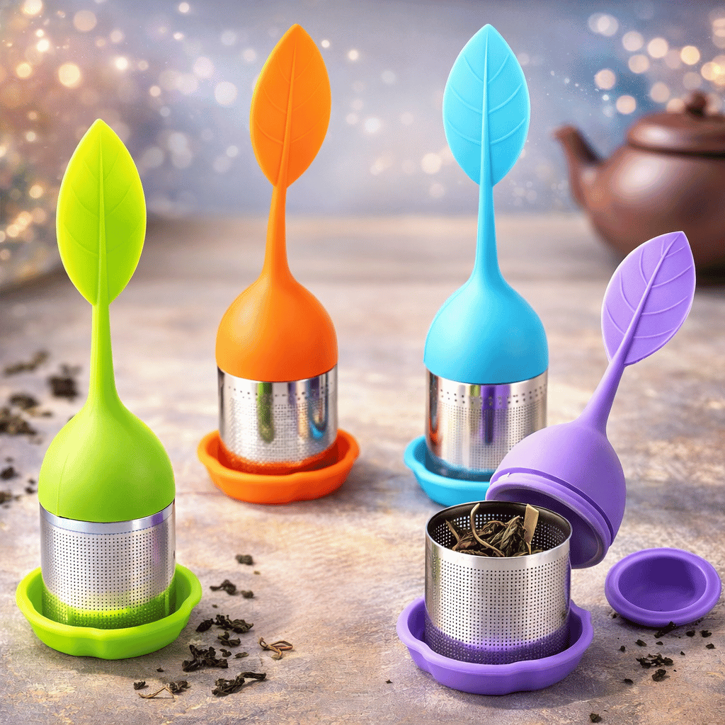 Silicone Tea Infuser - Stainless Steel Strainer Drip Tray Included (Random Color)