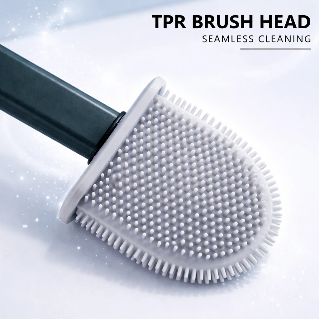 Silicone Toilet Brush with Quick Drying Holder (Random Color)