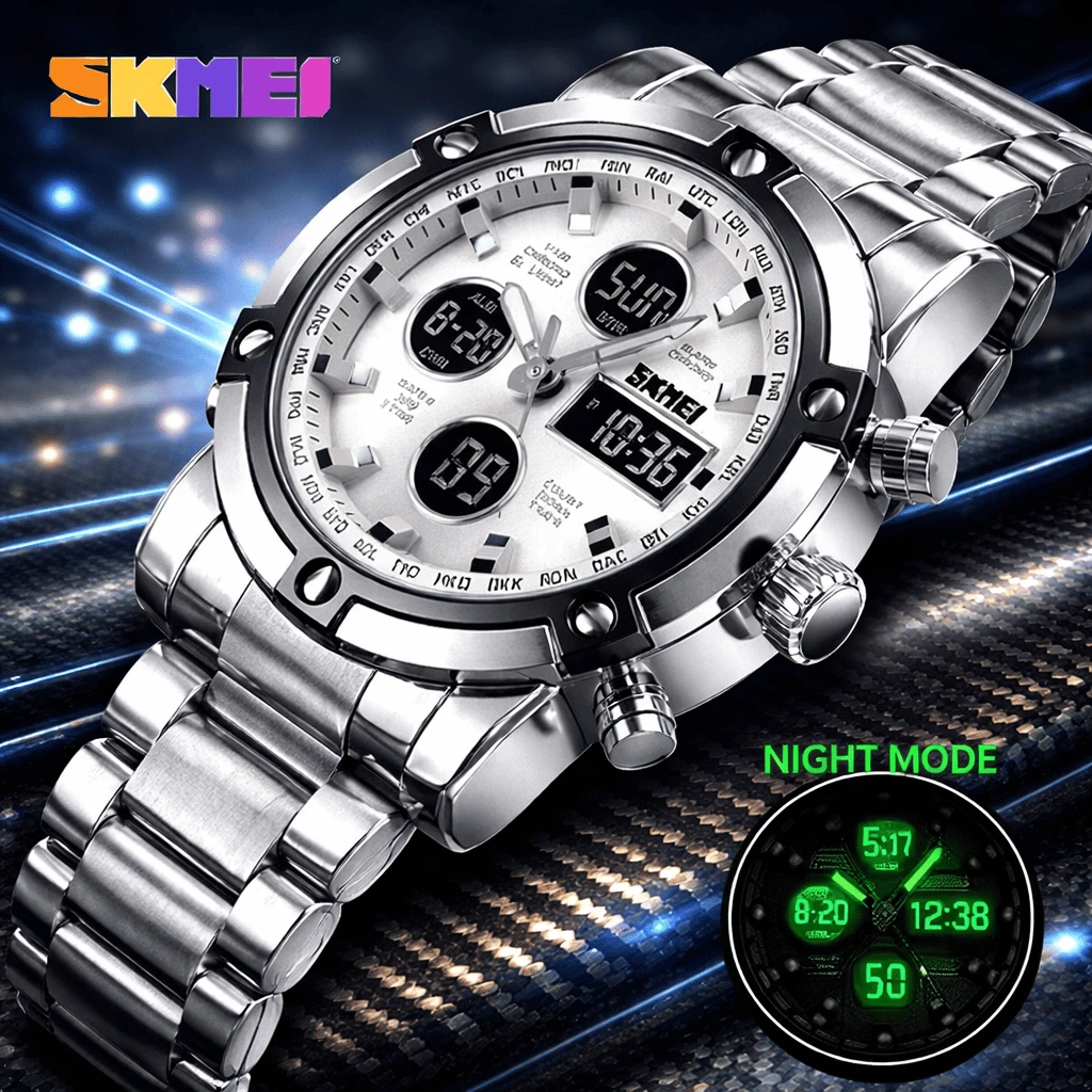 Skemie 1389 Men’s Digital Analog Watch Stainless Steel Waterproof