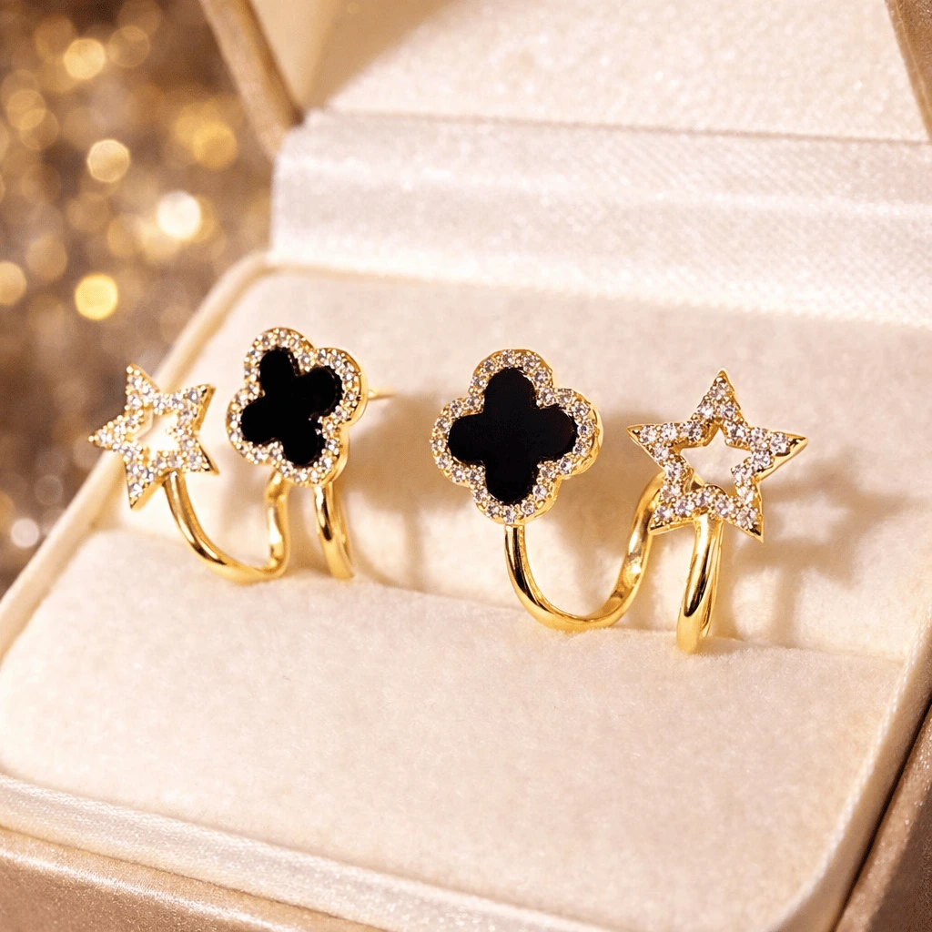 Sparkling Clover Star Earrings Gold Plated Fashion Jewelry