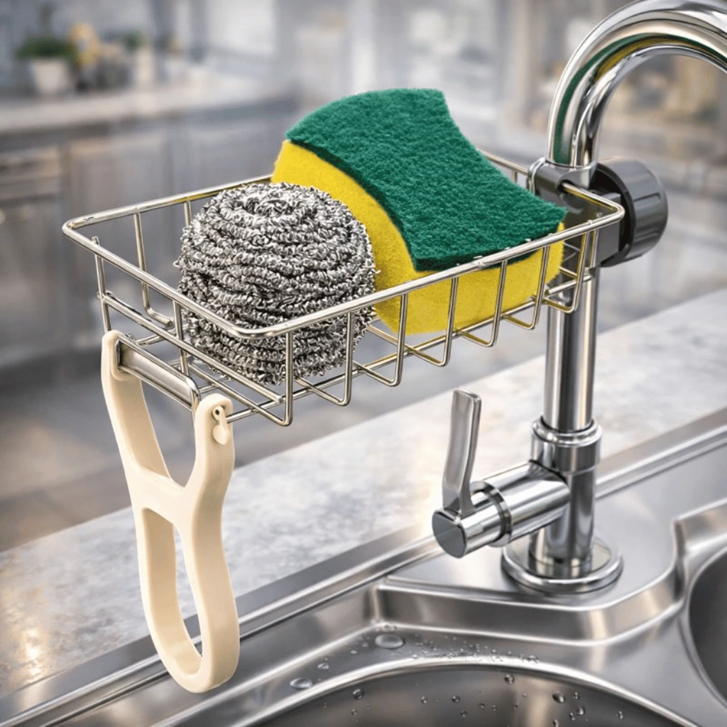Stainless Steel Adjusting Multifunctional Kitchen Faucet Sponge Holder