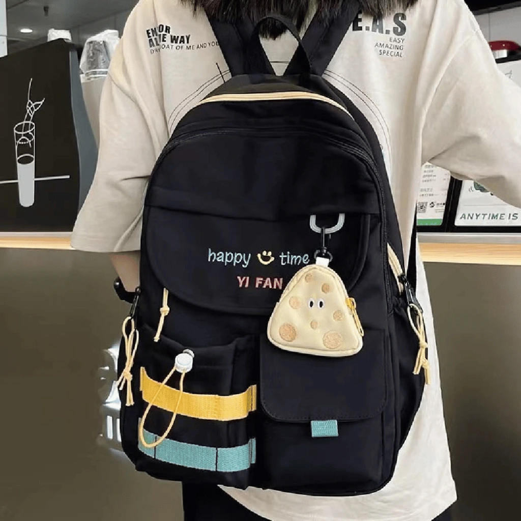 Stylish Black Backpack with Blue & Yellow Stripes