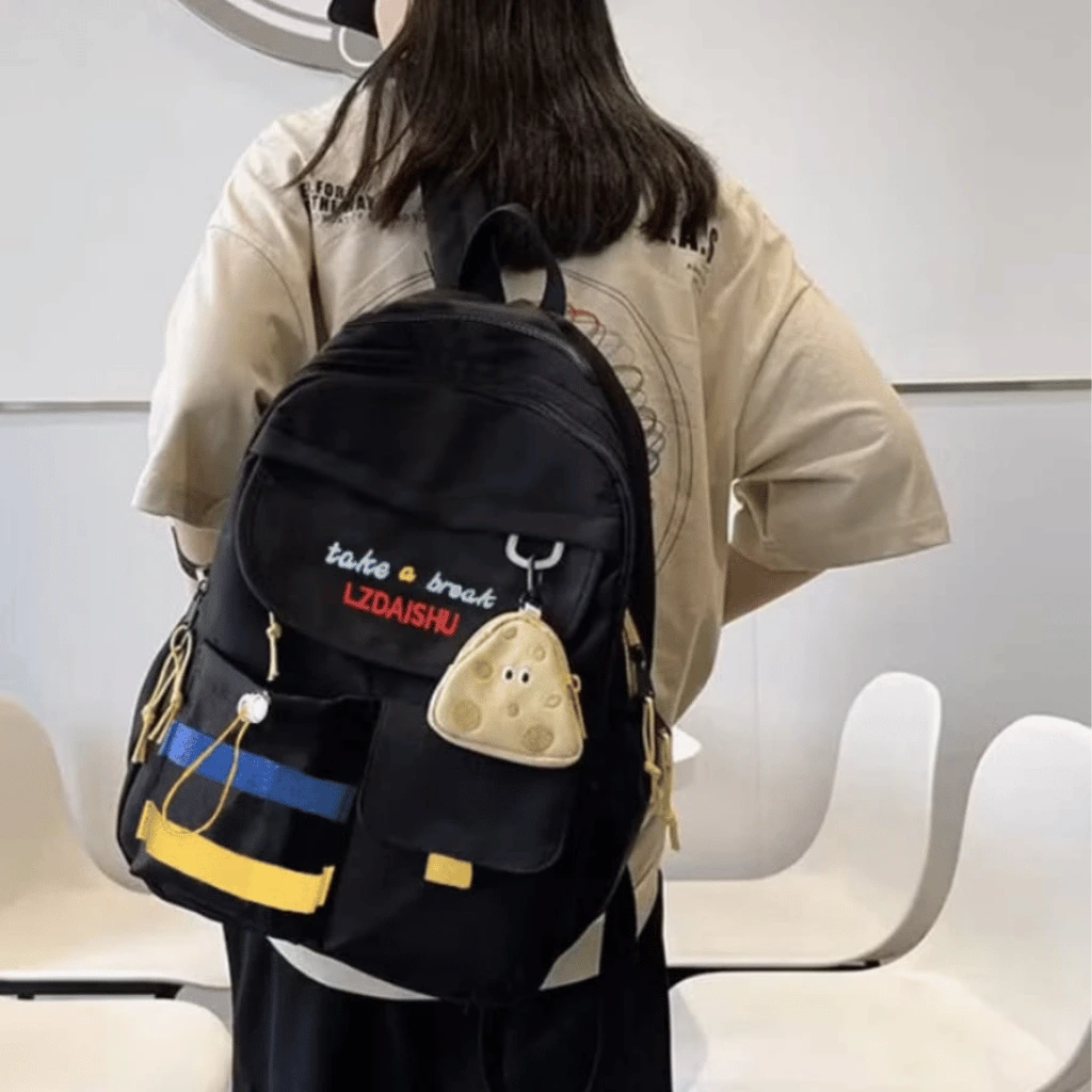 Stylish Black Backpack with Blue & Yellow Stripes