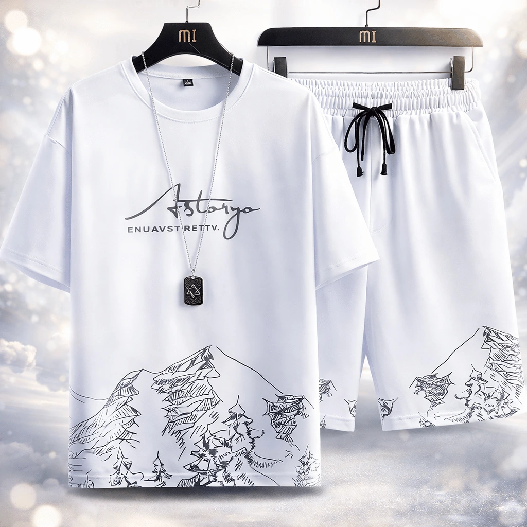 Summer White Astarya Tracksuit ( Tshirt + short) Fabric Polister