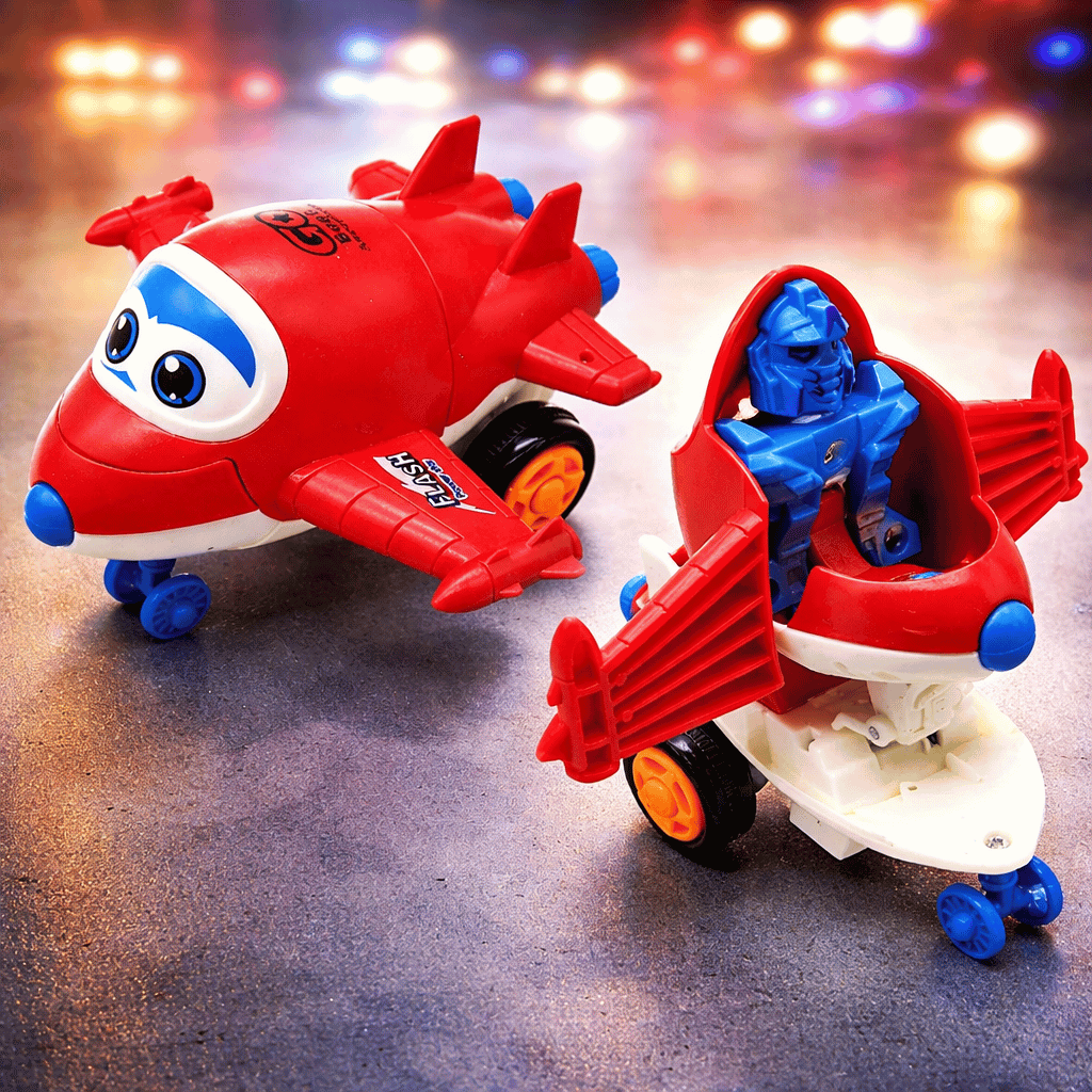 Transforming Aeroplane Friction Toy For Kids With Quick Character Change (Random Color)