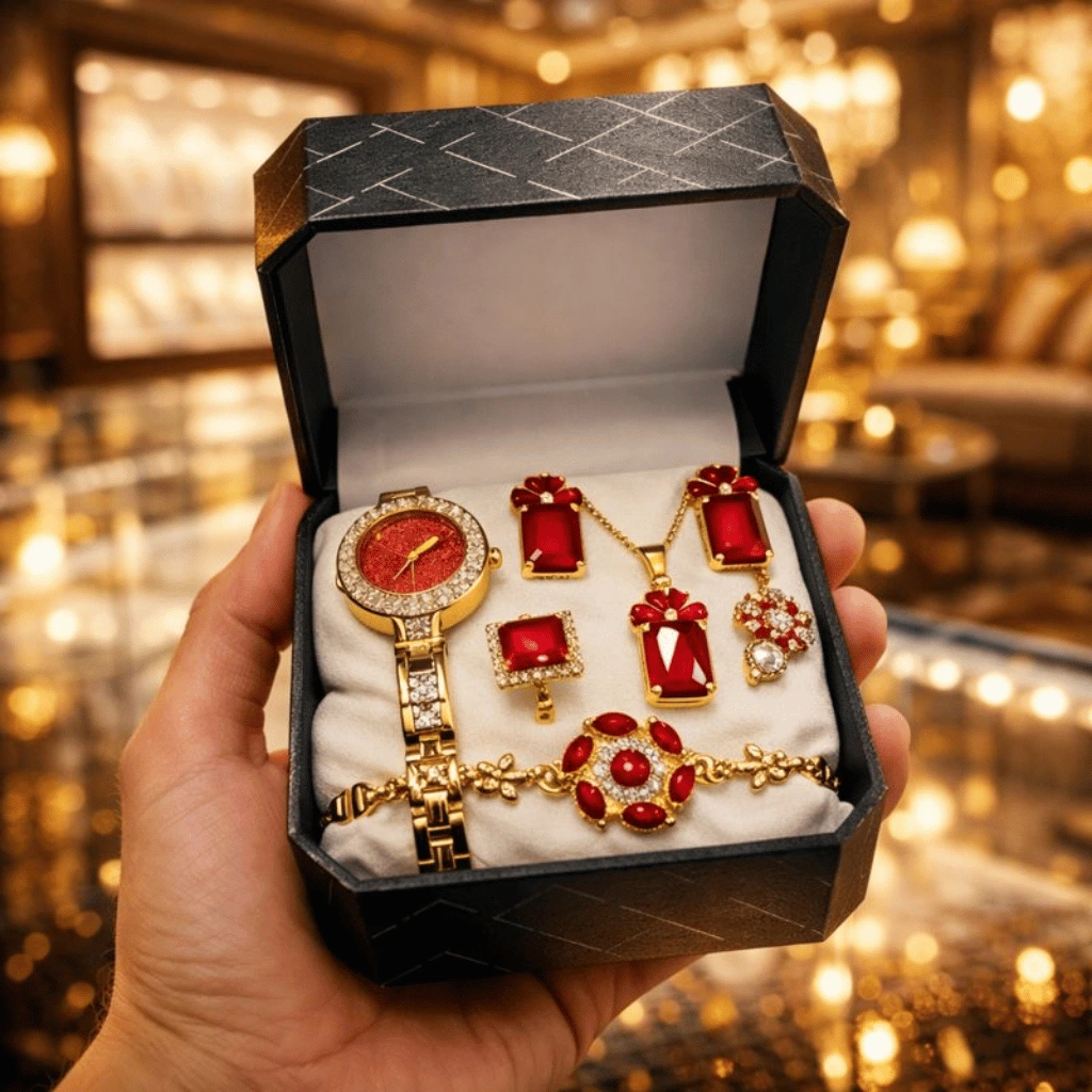 Women Jewellery Set For Ladies Watch Elegant Stylish Durable Quality (With Box)