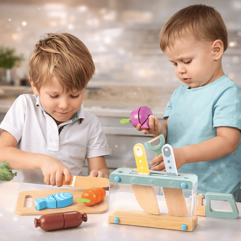 Wooden Kids Play Kitchen Set with Toy Montessori Pretend Cooking Playset