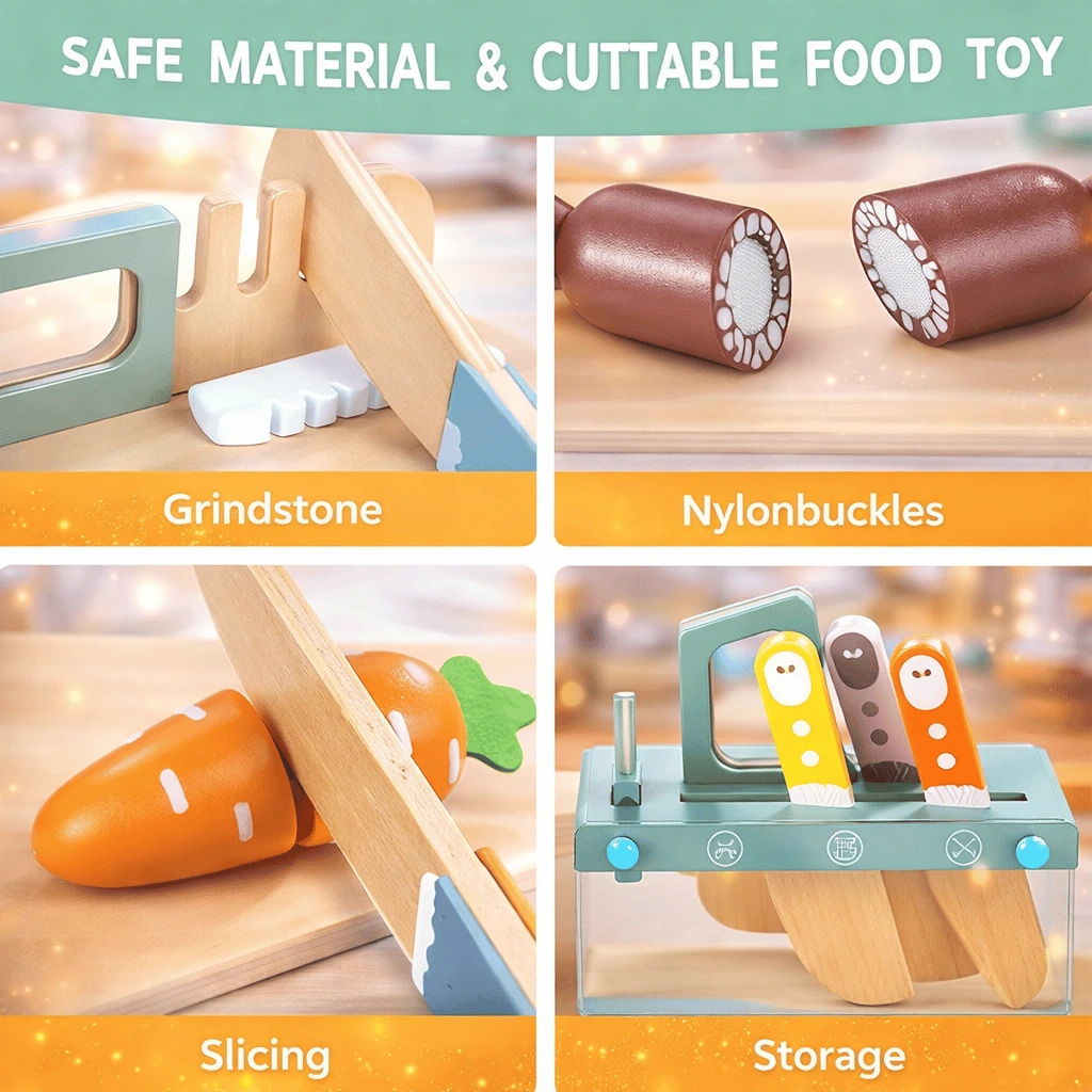 Wooden Kids Play Kitchen Set with Toy Montessori Pretend Cooking Playset