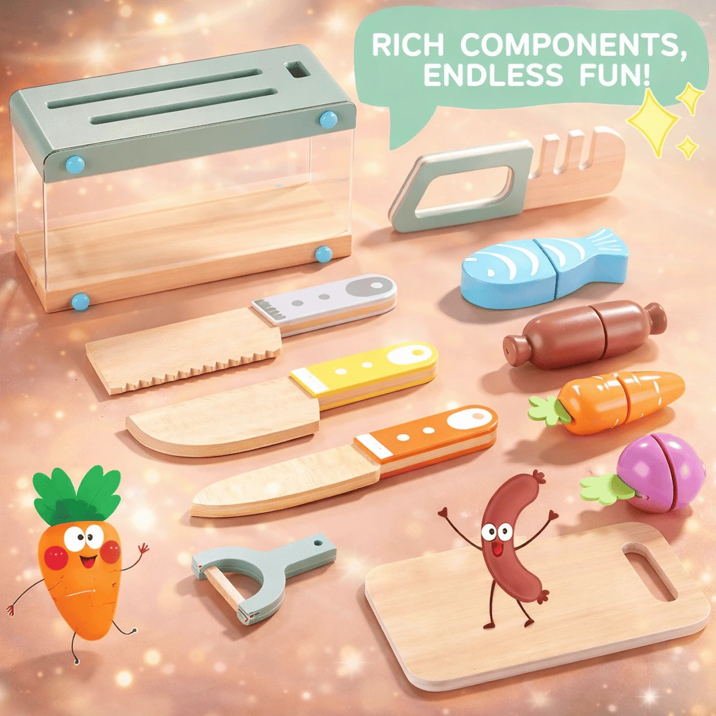Wooden Kids Play Kitchen Set with Toy Montessori Pretend Cooking Playset