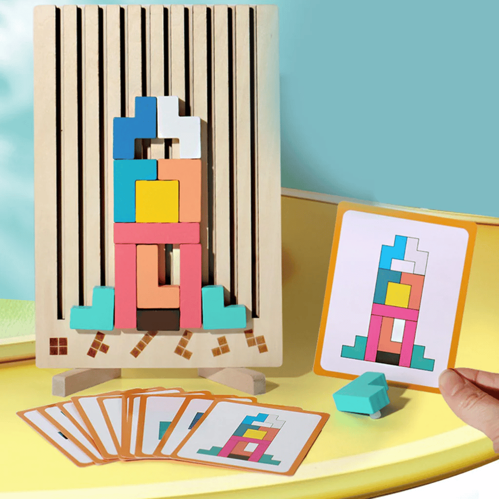 Wooden Puzzle Tetris Game | Montessori Learning Aid | 3D Colourful Blocks