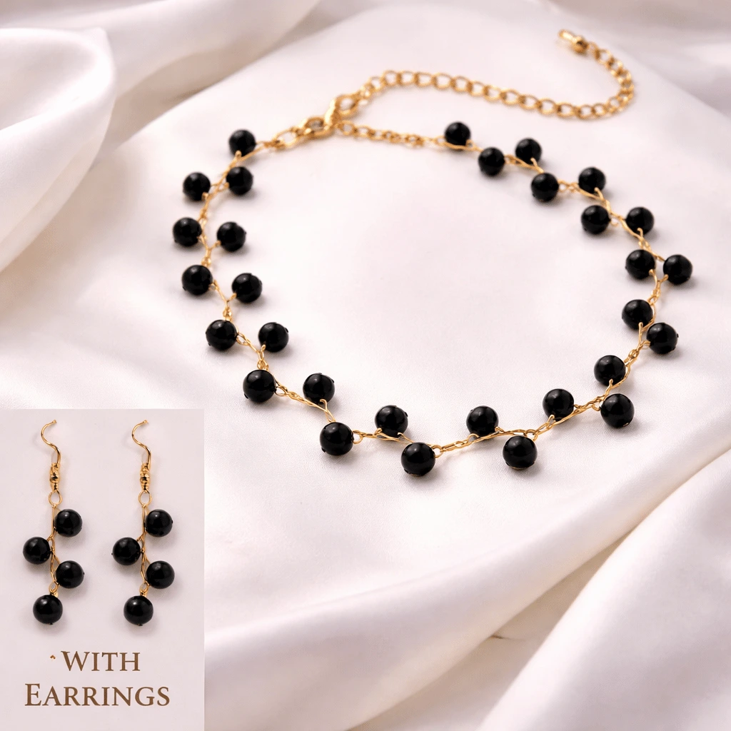Zig Zag Black Choker With Earrings for girls