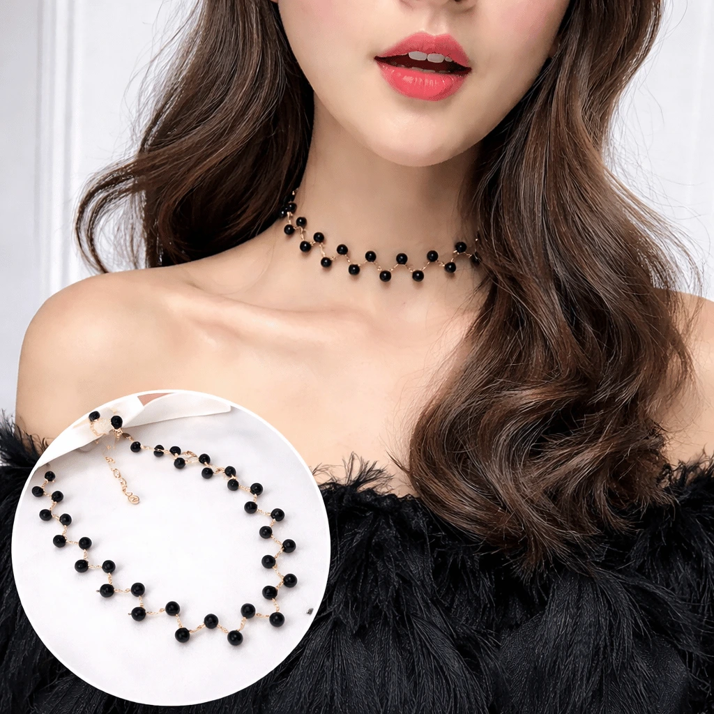 Zig Zag Black Choker With Earrings for girls