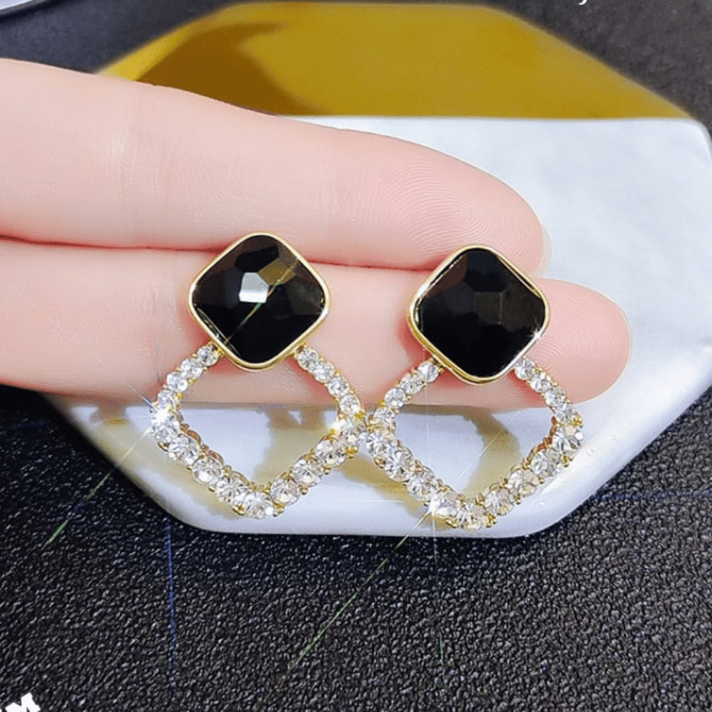 Zircon Korean Black Shiny Earing Resin Rhombus Earrings Jewelry Fashion for Women