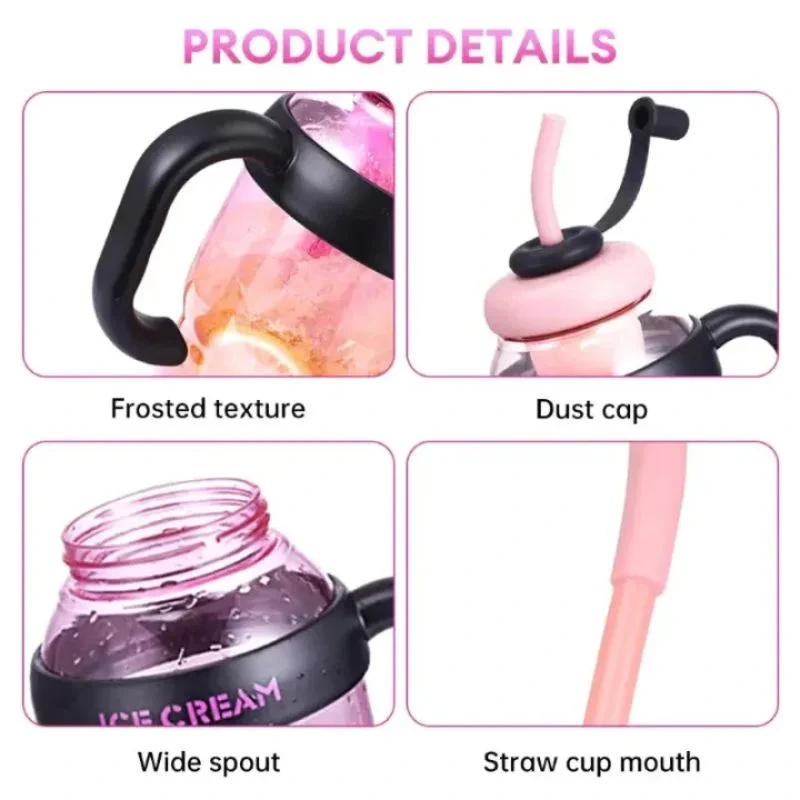 Ice Cream Water Bottle With Straw & Tea Infuser | 1400Ml | | Large Capacity Gym & Summer Drink Bottle