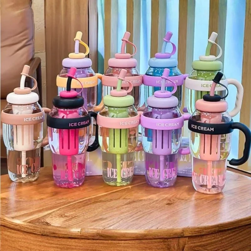 Ice Cream Water Bottle With Straw & Tea Infuser | 1400Ml | | Large Capacity Gym & Summer Drink Bottle