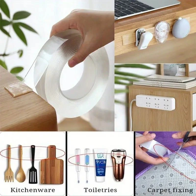 3 Meter Transparent Double Sided Nano Tape – Washable, Reusable & Removable Strong Adhesive Gel Tape