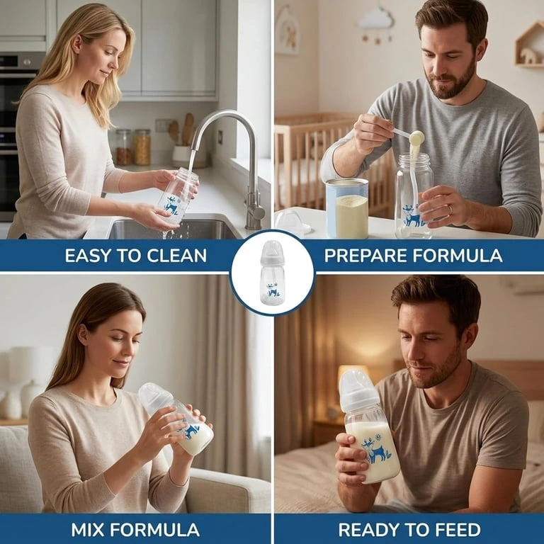 240Ml Hands-Free Baby Feeding Bottle | Self Feeding Anti-Colic Baby Feeder With Silicone Nipple