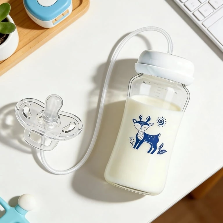 240Ml Hands-Free Baby Feeding Bottle | Self Feeding Anti-Colic Baby Feeder With Silicone Nipple